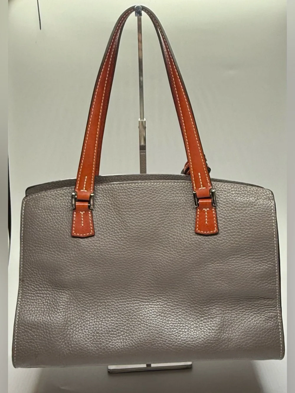 Dooney & Bourke Pebbled Leather Tote Gray Brown Tassel Shoulder Bag Large - Picture 8 of 13